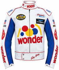 Men's Wonder Ricky Bobby White Faux Leather Motorcycle Jacket New & Sealed picture