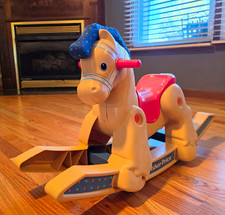 Fisher-Price Rocking Horse Ride-On Toy Beige Pink Saddle Blue Mane Vintage 1988 picture