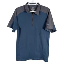 Kuhl Shadow Polo Shirt Mens M Blue Grey 1/4 Zip Short Sleeve Hiking Top Stretch picture