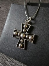 Vintage Sterling Silver Studded Cross Pendant 925 Industrial Goth Oxidized picture