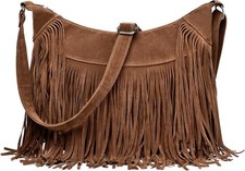 Brown Vintage Suede Fringe Hobo Crossbody Bag for Women Western Style Women's picture