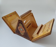 Vintage Carpathian Folk Art Wooden Cigarette Box Holder Pyrography Hand Painted picture