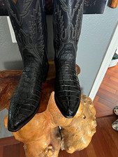 Lucchese 1883 M1127 USA Hornback Caiman Tail Boots Black 10EE Snip Toe picture