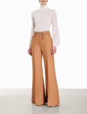 Zimmermann Women Luminosity Pants Wide Leg Biscuit Brown Wool AU 0P US 2 NWT picture