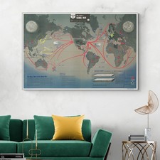1944 NavWar Navy Map of the World – WWII Global Bases, Routes & Theaters picture