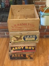 4 Vintage Wood Fruit Crates - ARRA Grapes - Bakersfield, CA. & More 14x17.5x7.25 picture