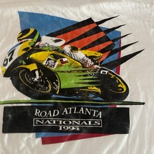Vtg 1994 Road Atlanta Nationals Motorcycle T-shirt Sz L Distressed Paint Platter picture