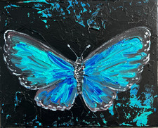 Sophie Dare Original Art 8x10 Acrylic canvas Textured Blue Morpho Butterfly picture