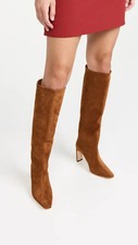 Staud  Womens Wally Cognac Suede High Heel Boots Sz EU 38 US 8 picture
