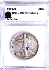 1921 S Walker Half ICG VG10 DETAILS SEMI KEY BETTER DATE 50C Coin picture