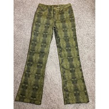 Vintage XOXO Jeans Green Snakeskin Print Pants Gold Metallic Y2K Size 7/8 USA picture