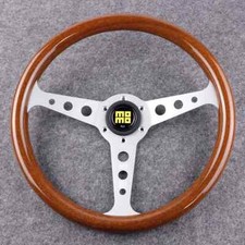 350mm Silver MOMO Heritage Indy Woodgrain Mahogany Wood Classic Steering Wheel picture