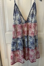 Heyson Womens XL NWT Blue Pink Floral Tiered Lace Trim Boho Mini Dress picture