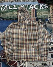Vintage 90s J.Crew Oarsman Plaid Full Zip Hooded Cotton Jacket Size XL picture