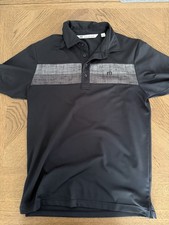 Travis Mathew Men's S Polo Shirt White/Gray/Blue Striped Pima Blend Logo picture