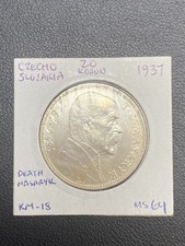 1937 Czechoslovakia 20 Korun Death of President Masaryk Silver Coin UNC  8-31 picture