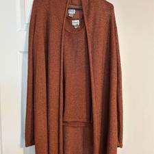 Chico’s Size 1 Rust Brown 2 Piece Cardigan Tank Set Lightweight Knit Rayon picture