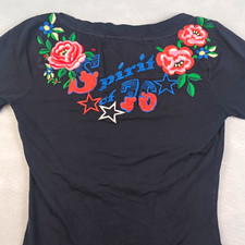 JWLA Johnny Was Spirit of 76 Embroidered T-Shirt Black V-Neck Small Distressed picture