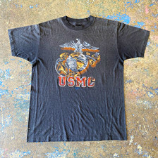 Vintage 3D Emblem USMC Men's Short Sleeve Military T-Shirt Single Stitch picture
