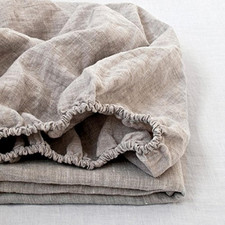 King Size 100% Linen Fitted Sheet 14 Inch Deep Pocket Natural Stone Washed picture