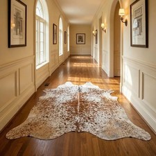 Genuine Brown White Speckled Cowhide Rug Hair On Natural Leather Skin Carpet picture