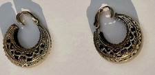 Vintage Signed Lewis Segal California Filigree Hoop Goldtone Clip On Earrings picture