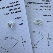1.99ct Matched set Pear Brilliant Lab Diamonds, IGI Certified E/VVS2 (3.98ctw) picture