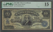1908 $10 TOMBSTONE Note LARGE Size PMG CERTIFIED Silver Certificate picture