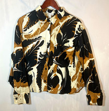 Joie Women’s Shirt Button-Up Abstract Black Brown Ivory Long Sleeve Size Medium picture