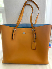 Coach Large Pebbled Leather Zip Tote Brown Gold Hardware Charm 14x11x5
