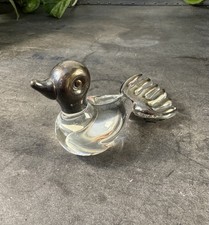 Vintage MCM Mixed Media Art Hand Blown Glass Duck Metal Head Iridescent 3.5