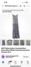 NWT Reformation Camella Maxi Dress Blue/White Floral Scoop Neck Viscose Sz 6 picture