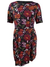 Connected Women's Plus Floral-Print Fit & Flare Dress (14W, Wine Multi) picture