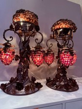 Vintage rare Pair of Italian Murano Grape Vine Table Lamps Art Nouveau 1970s picture