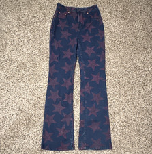AFRM Women’s Huxley Sparkly Star High Waisted Straight Leg Jeans Red Blue 25 picture