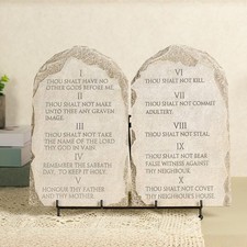 Ten Commandments of stone for Wall or Tabletop Plaque - 14 x 12inch Stone Eff... picture