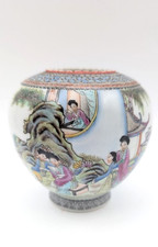 Vintage Chinese Republic Porcelain Figural Landscape Vase Qianlong Mark picture