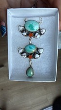 Lariat spiderweb turquoise, wild horse and orange Mohave necklace /matching ring picture