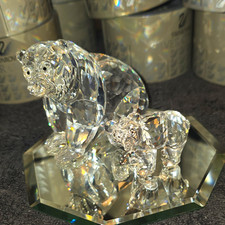 Swarovski Silver Crystal Clear Faceted Bear Figurines Set of 2 Boxed Austria picture