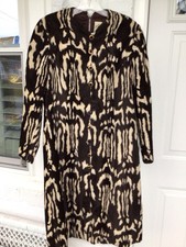 Adele Simpson Vintage Brown & White Animal Print Long Sleeve Dress Size Small. picture