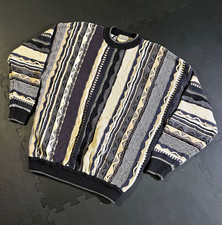 Cotton Traders Men's L Crew Neck Cable-Knit Striped Pullover Sweater Navy picture