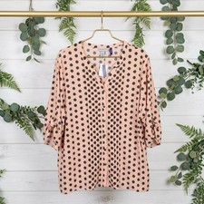 NWT Catherines Plus 3XWP Petite Pink Gray Polka Dot Tunic Top Roll Tab Sleeve picture