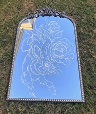 Hand Engraved Rabbit Floral Mirror 20x30 Ornate Silver Frame Original Art picture