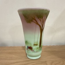 Fenton Four Seasons 2006 Hand Painted Burmese Art Glass Vase Pink/Green #651/100 picture
