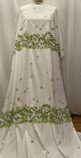 100% Pre-Shrunk White Cotton Green Floral Border Print Fabric 3.5 Yards 50