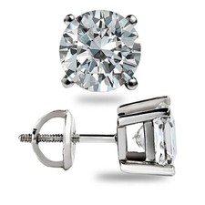 4 Ct Round Cut Moissanite FL/D Stud Earrings 14K White Gold 8mm Screw Back NEW picture