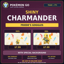 Pokémon GO Shiny Friede Goggles Charmander XXS XXL Special Background Trade PTC picture