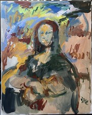 Abstract Cubist Portrait Mona Lisa Painting On Canvas 16”x20” Original Signed picture