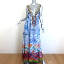 Camilla Crossing Paths Crystal-Embellished Maxi Dress Blue Printed Silk Size 3 picture