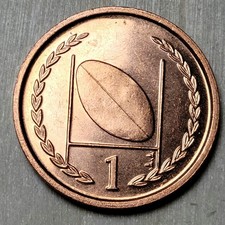 ISLE OF MAN  ~ 1997 ~ ONE 1 Penny ~ World Coin - RUGBY - KM#588 - 20MM picture